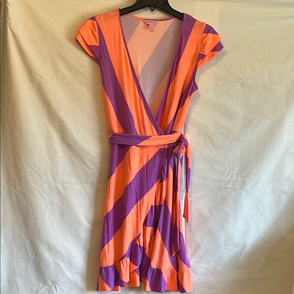 Lilly Pulitzer Orange and Purple Asymmetrical Wrap Dress